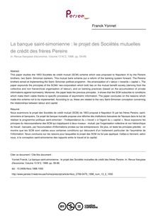 La banque saint-simonienne : le projet des Sociétés mutuelles de crédit des frères Pereire - article ; n°2 ; vol.13, pg 59-99