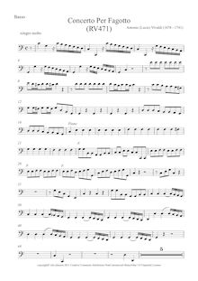 Partition Basso (violoncelles, Basses, clavier), basson Concerto en C major, RV 471