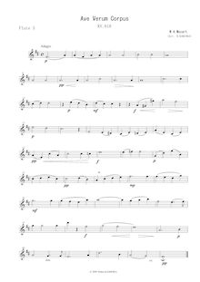 Partition flûte 3 , partie, Ave verum corpus, D major, Mozart, Wolfgang Amadeus