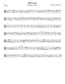 Partition ténor viole de gambe 2 (alto clef), pour First Set of anglais Madrigales to 3, 4, 5 et 6 voix par Thomas Bateson
