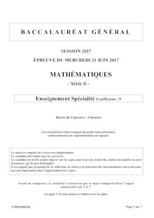 Bac S 2017 - Le sujet de mathématiques (spécialité)