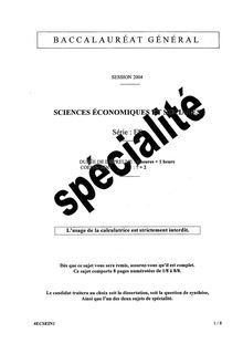 Sujet du bac ES 2004: Sciences Economiques Spécialité
