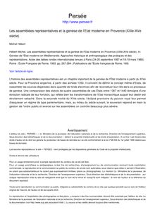 Les assemblées représentatives et la genèse de l Etat moderne en Provence (XIIIe-XVe siècle) - article ; n°1 ; vol.168, pg 267-284