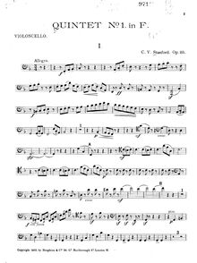 Partition violoncelle, corde quintette No.1, Op.85, F Major, Stanford, Charles Villiers