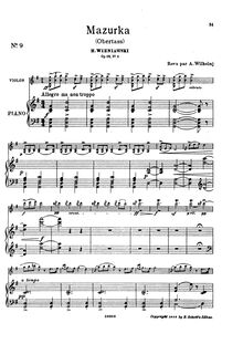 Partition violon et partition de piano, 2 Mazurkas, Wieniawski, Henri