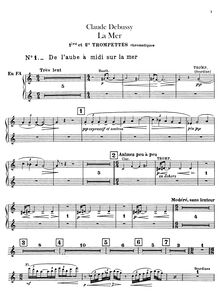 Partition trompette 1/2, 3 (F), Cornet 1/2 (C), La Mer, trois esquisses symphoniques