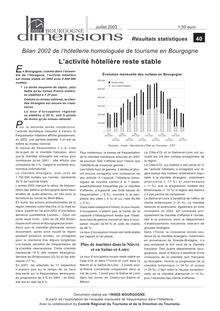 Bilan 2002 de l hôtellerie homologuée de tourisme en Bourgogne : l activité hôtelière reste stable