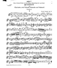 Partition violon I, clarinette quintette, G major, Straesser, Ewald