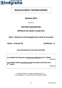 Sujet BAC ST2S Histoire géographie 2016 