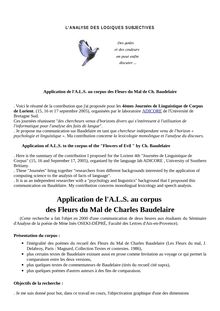 Application de l A.L.S. au corpus des Fleurs du Mal de Ch. Baudelaire
