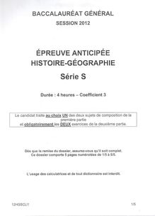 Sujets Bac de Géographie, Histoire de niveau Première