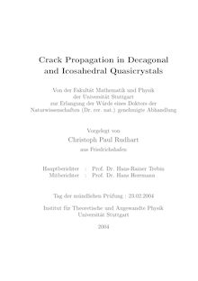 Crack propagation in decagonal and icosahedral quasicrystals [Elektronische Ressource] / vorgelegt von Christoph Paul Rudhart