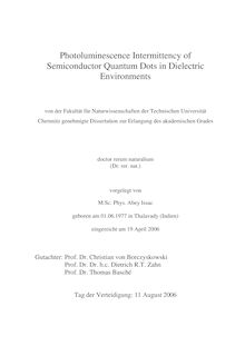 Photoluminescence intermittency of semiconductor quantum dots in dielectric environments [Elektronische Ressource] / vorgelegt von Abey Issac
