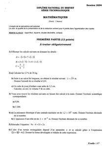 Brevet mathematiques 2004