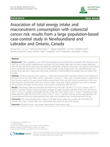 Association of total energy intake and macronutrient consumption with colorectal cancer risk: results from a large population-based case-control study in Newfoundland and Labrador and Ontario, Canada