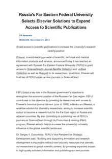 Russia s Far Eastern Federal University Selects Elsevier Solutions to Expand Access to Scientific Publications