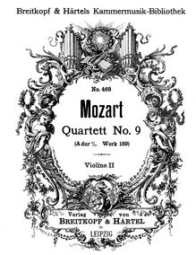 Partition violon 2, corde quatuor No.9, A major, Mozart, Wolfgang Amadeus