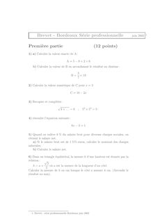 Mathématiques 2002 Brevet (filière technologique)