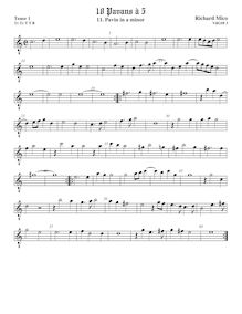 Partition ténor viole de gambe 1, octave aigu clef, pavanes pour 5 violes de gambe par Richard Mico