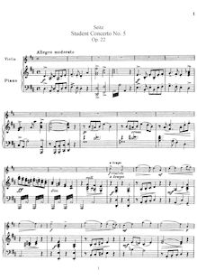 Partition de piano, Student Concerto No.5 pour violon et Piano, Op.22