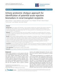 Urinary proteomic shotgun approach for identification of potential acute rejection biomarkers in renal transplant recipients