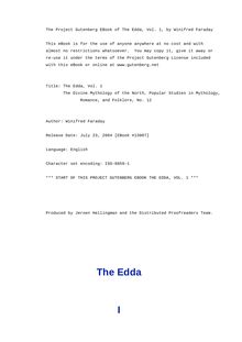 The Edda, Volume 1 - The Divine Mythology of the North, Popular Studies in Mythology, - Romance, and Folklore, No. 12