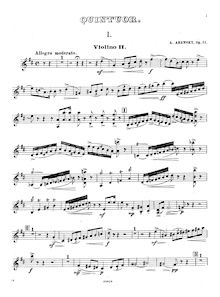 Partition violon 2, Piano quintette, D major, Arensky, Anton