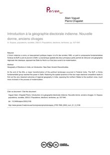 Introduction à la géographie électorale indienne. Nouvelle donne, anciens clivages - article ; n°3 ; vol.21, pg 537-540