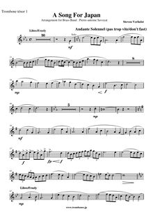 Partition ténor Trombone 1 (B♭), A Song pour Japan, Verhelst, Steven