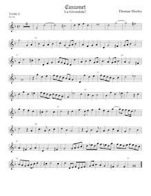 Partition Treble2 viole de gambe, pour First Booke of chansonnettes to Two Voyces par Thomas Morley