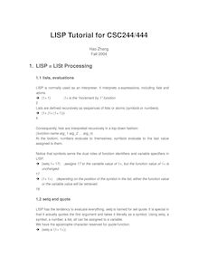 LISP Tutorial for CSC244 444