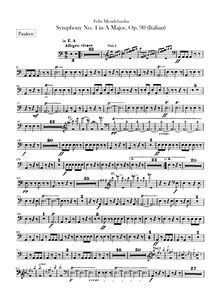 Partition timbales, Symphony No.4 en A major, Sinfonie Nr.4 in A-Dur "Italienische"