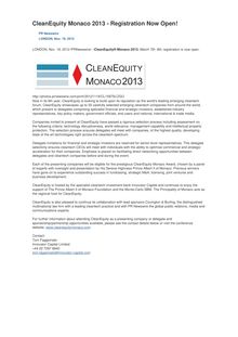 CleanEquity Monaco 2013 - Registration Now Open!