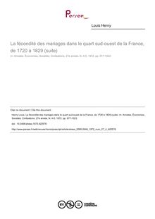 La fécondité des mariages dans le quart sud-ouest de la France, de 1720 à 1829 (suite) - article ; n°4 ; vol.27, pg 977-1023