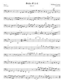 Partition viole de basse 1, Airs et Fantasia pour 4 violes de gambe par William Lawes