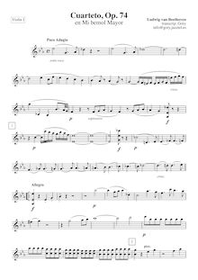 Partition violon 1, corde quatuor No.10, Op.74, Harp-Quartet, E♭ major