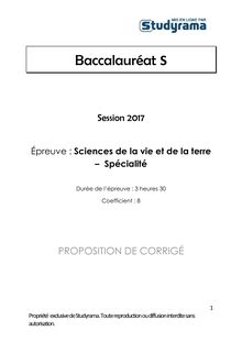 Corrigé Bac S 2017 - SVT Spécialité 