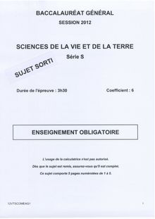 Sujet du bac serie S 2012: Sciences de la vie et de la Terre obligatoire