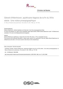 Gérard d Attenhoven, apothicaire liégeois de la fin du XIVe siècle : Une notice prosopographique - article ; n°253 ; vol.70, pg 107-108