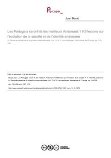 Les Portugais seront-ils les meilleurs Andorrans ? Réflexions sur l évolution de la société et de l identité andorrane - article ; n°3 ; vol.13, pg 135-156