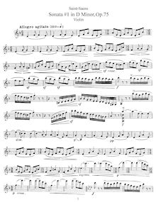 Partition violon, violon Sonata No.1, Op.75, D minor, Saint-Saëns, Camille
