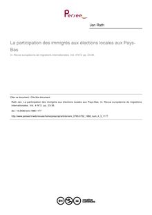 La participation des immigrés aux élections locales aux Pays-Bas - article ; n°3 ; vol.4, pg 23-36