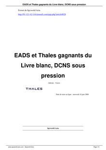 EADS et Thales gagnants du Livre blanc, DCNS sous pression