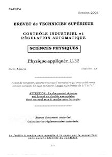 Physique appliquée 2003 BTS Contrôle industriel et régulation automatique