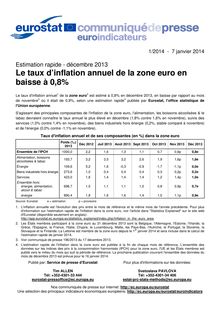 Eurostat : Le taux d’inflation annuel de la zone euro en baisse à 0,8%