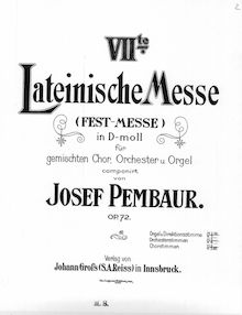 Partition orgue score avec voix, Lateinische Messe No.7, Pembaur, Josef