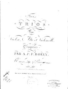 Partition violon, 3 corde Trios, Op.5, D,C,G Minor, Boëly, Alexandre-Pierre-François