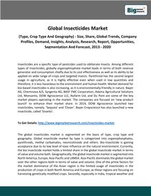 Global Insecticides Market  (Type, Crop Type And Geography) - Size, Share, Global Trends, Company Profiles, Demand, Insights, Analysis, Research, Report, Opportunities, Segmentation And Forecast, 2013 - 2020