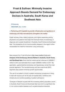 Frost & Sullivan: Minimally Invasive Approach Boosts Demand for Endoscopy Devices in Australia, South Korea and Southeast Asia