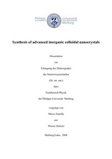 Synthesis of advanced inorganic colloidal nanocrystals [Elektronische Ressource] / vorgelegt von Marco Zanella